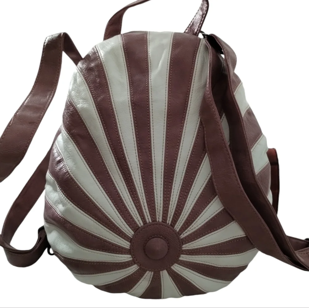 Large Soft Leather Patchwork Backpack Purse Handbage White/Pink Y2K Vintage Boho